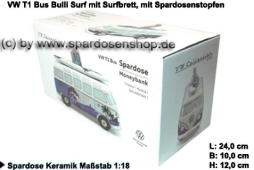 Spardose Auto VW T1 Samba Bus Bulli Surf mit Surfbrett Verpackung
